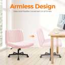 NEO CHAIR Criss Cross Chair with Wheels Home Office Cross Legged Armless Chairs Adjustable Computer Desk Wide Seat for Bedroom Vanity Comfy Swivel (Teddy Pink)