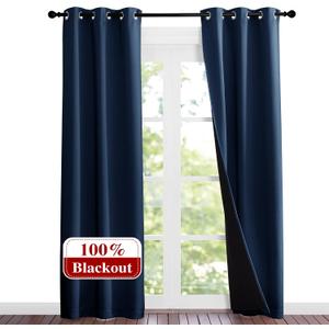 NICETOWN Complete 100% Blackout Curtain Set, Thermal Insulated & Energy Efficiency Window Draperies for Guest Room, Full Shading Panels for Shift Worker and Light Sleepers, Navy Blue, 37W x 84L, 2 Pcs