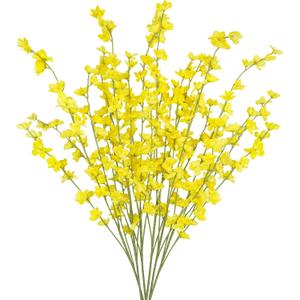 6 Pcs Artificial Forsythia Branches Fake Wildflowers Yellow 41" Silk Flowers with Long Stems Faux Spring Flowers for Tall Vase Indoor Home Decor Dining Table Centerpieces Party Wedding Outdoor