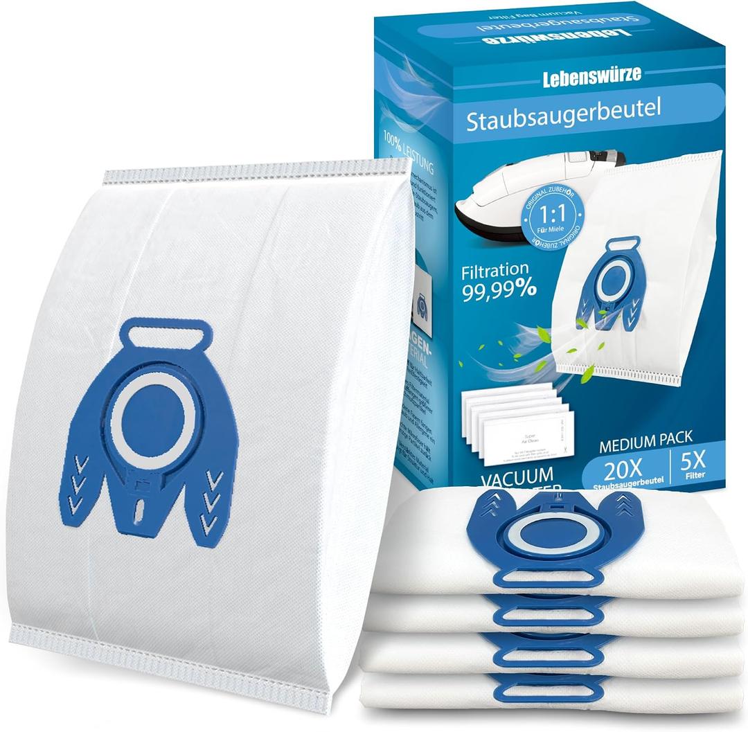 20 Pack 3D Airclean GN Vacuum Bags Compatible with Miele Classic C1, Complete C1/C2/C3, S2/S5/S8 Series Canister Vacuum Cleaner, Anti-Allergy Dust Bags with 5 Motor Protection Filters & 5 Air Filters