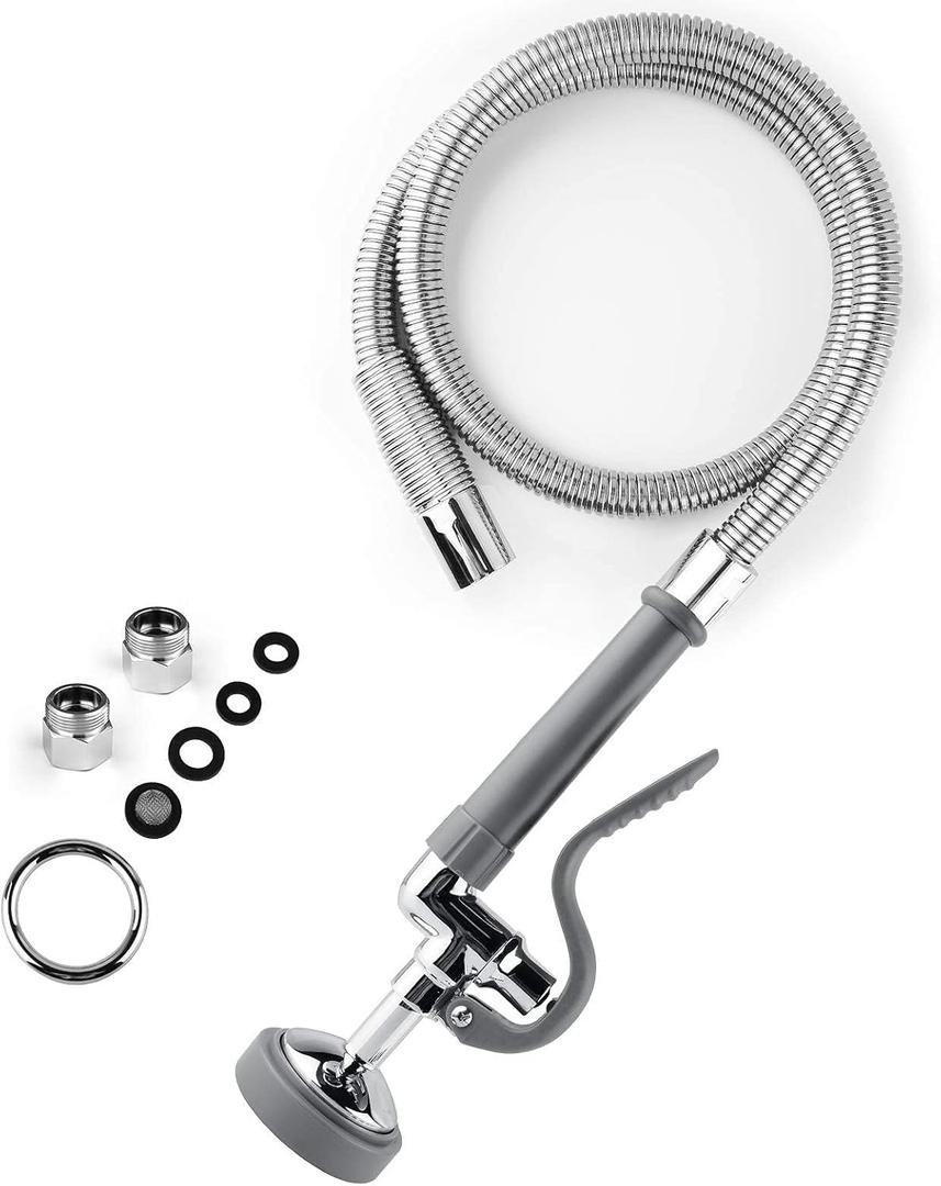 CWM Commercial Sink Sprayer with 45 Flexble Stainless Steel Hose, 1.42 GPM Pre Rinse Spray Valve with Ergonomic Handle, Commercial Sink Faucet Parts,Dishwasher Sprayer for Restaurants (Gray)