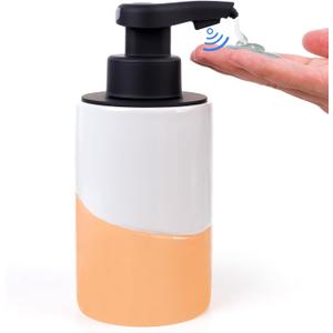 BosilunLife Automatic Soap Dispenser Ceramic Hand Free Soap Dispenser with Waterproof Pump Rechargeable Smart Electric Soap Lotion Dispenser Touchless for Kitchen Bathroom (White-Orange, Liquid Pump)