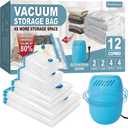 Vacuum Storage Bags with Electric Pump, 12 Combo (2Jumbo/2Large/4Medium/4Small) Space Saver Bags Vacuum Seal Bags with Pump, Space Bags, Vacuum Sealer Bags for Clothes, Comforters, Blankets, Bedding (With Blue Electric Pump)