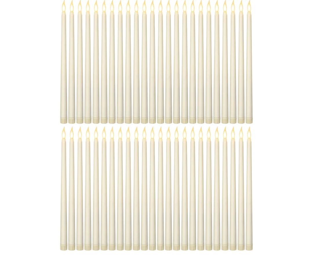 48 Pcs Flameless LED Taper Candles Battery Operated Candles Bulk Realistic LED Candlesticks Flickering for Wedding Church Graduation Party Home Decor(Ivory,Classic Style)