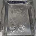 4 Pack 16.3" x 11.4" Large Silver Serving Trays for Dessert Table Stainless Steel Silver Platters Floral Engraved Mirror Serving Platters for Wedding, Cookies, Desserts, Party Food Display
