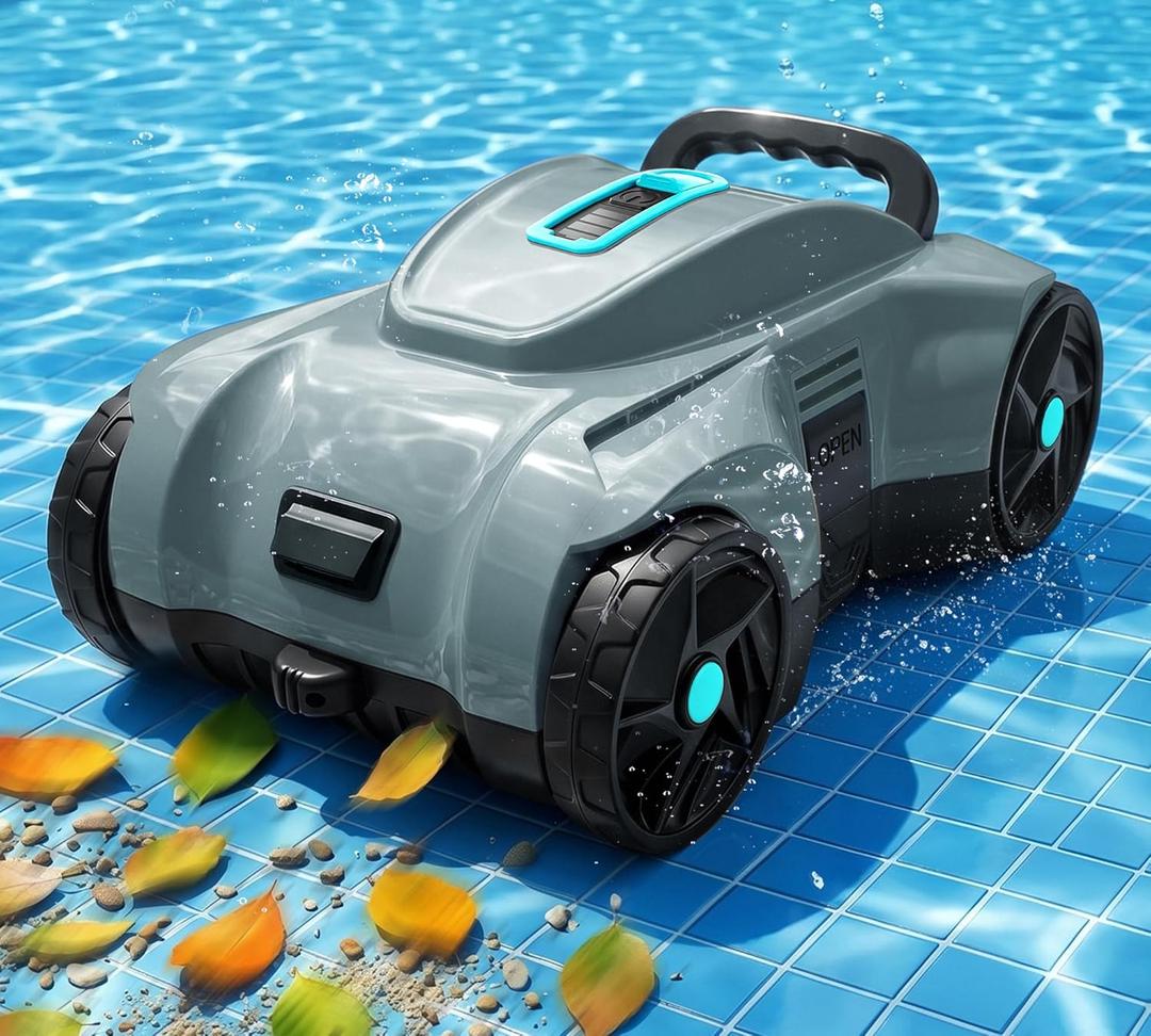 LanOcean Cordless Automatic Pool Cleaner Robot, Efficient Pool Vacuum Robot w/Self-Parking, 120Min Runtime, Auto Debris Removal, Ideal for Daily Maintenance of Flat Above Ground & Inground Pools-Gray