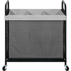 STO STO Laundry Hamper 3 Section, 120L Rolling Laundry Sorter Cart with Removable and Washable Liner Bag, Clothes Hamper with Wheels and Metal Handle for Laundry Room and Bedroom, Gray