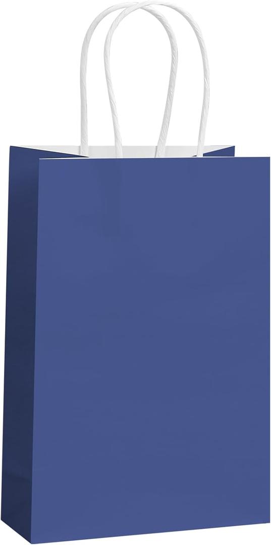 REMTAP Gift Paper Bags 5.93.28.2 50Pcs Kraft Bags with Handles Bulk Gift Bags for Wedding Party Craft Retail Packaging, Shopping, Party Favor, Retail Bag (Blue-S-50pcs, 5.93.28.2)