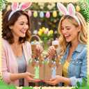 Tenceur 24 Pieces Mini Kraft Easter Gift Bags with Handle 4.72 x 3.94 x 2.36 Small Bunny Paper Treat Bags for Easter Party Favor Supplies Gifts Wrapping