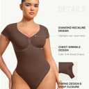 FeelinGirl Shapewear Tummy Control Short Sleeve Bodysuit for Women V Neck Seamless Thong Body Suits Tops (Brown, XL)