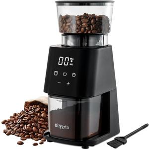 Ollygrin Conical Burr Coffee Grinder Electric Coffee Bean Grinder with Digital Timer 30 Precise Grind Settings Adjustable Burr Mill Grinder for 2-12 Cups Espresso Drip and French Press
