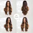 Long Ombre Brown Wavy Wig for Women 26 Inch Middle Part Curly Women's Charming Synthetic Wig with Natural Wavy Brown Heat Resistant Hair for Wedding Daily Party Use
