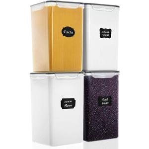 Extra Large 7qt / 6.5L/220oz Tall Food Storage Containers, WIDE & DEEP, 4-Piece Plastic Airtight Kitchen Pantry Storage Containers for Flour, Sugar, with 4 Measuring Cups,20 Labels