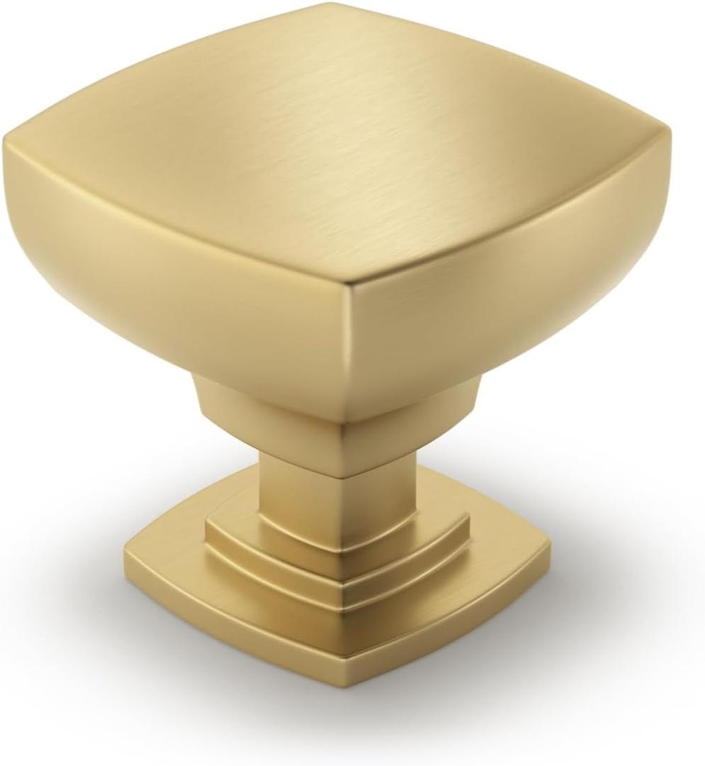 Cabinet Knobs Kitchen Drawer Knob, 10Pack Gold Square Solid Single Hole Hardware for Dresser (Square Knobs)
