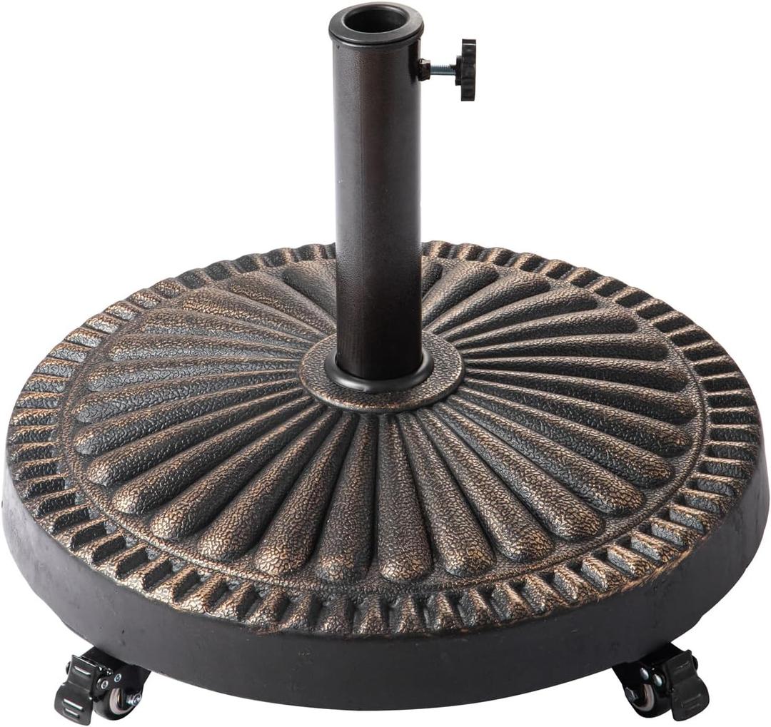 C-Hopetree 52 lb Heavy Duty Round Base Stand with Rolling Wheels for Outdoor Patio Market Table Umbrella, Bronze
