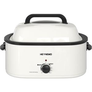 Roaster Oven, Electric Roaster Oven 26 Quart with Viewing & Self-Basting Lid, Turkey Roaster with Defrost & Warm Function, Large Electric Roaster Pan with Removable Pan & Rack, Stainless Steel, White