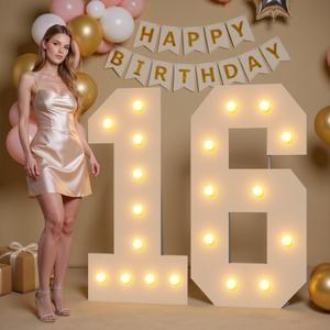 Marquee Numbers 16 Light up Numbers 4ft, Pre-Cut Foam Board Kit with Light Bulbs for Sweet 16 Party Decorations, 16th Birthday Decorations for Girls Boys Assembly Required