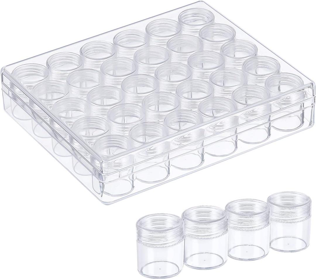 Blulu 30 Grids Bead Organizer Bead Containers Diamond Art Painting Storage with Lid Clear Plastic Small Storage Jars Diamond Painting Accessory Box for DIY Craft Jewelry Seeds(1.15 x 1 Inch)