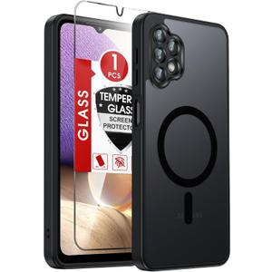 LeYi for Samsung Galaxy A32-5G Phone Case: Samsung A 32 Phone Case with Screen Protector [Magnet Fit], Military-Grade Protection Frosted Matte Translucent Funda para Galaxy A325G Cell Unlocked, Black
