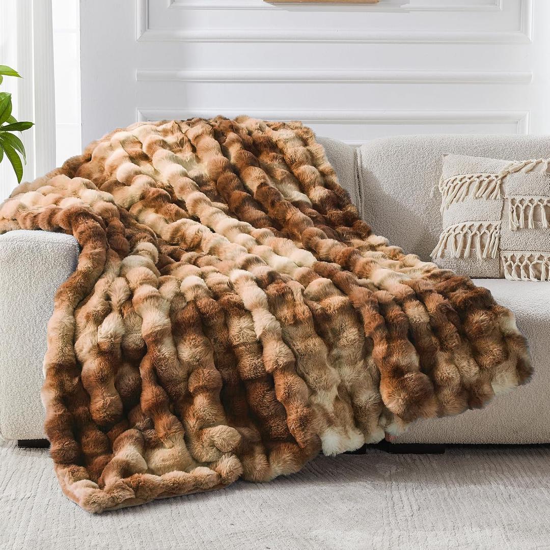 Faux Fur Twin Blanket for Couch, 1000 GSM Cozy Fuzzy Fluffy Soft Plush Thick Bubble Sherpa Blanket for Sofa Bedroom Living Room, Mothers Day Birthday Gifts for Women Home Decor (60*80, Brown-zr)