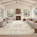 8x10 Area Rugs for Living Room, Stain Resistant Neutral Washable Rugs for Dining Room, Vintage Non-Slip Thin Large Size Area Rug, Printed Vintage Home Decor Rug Gold