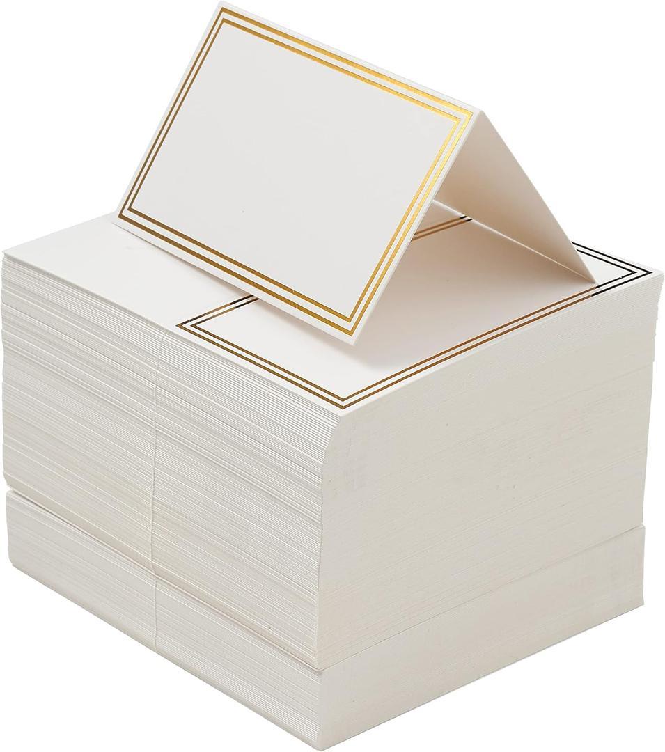 THE TWIDDLERS 200 Name Place Cards for Wedding Table Setting 3.5" x 2" Inch, White Blank Tent Name Cards with Gold Foil Border for Banquet, Reserved Seating, Dinner Parties (10 x 9 cm)