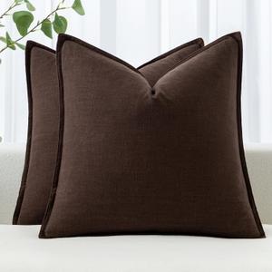 MIULEE Decorative Linen Pillow Covers 18x18 Inch Dark Brown Boho Farmhouse Neutral Winter Couch Throw Pillows for Bed Pack of 2 Accent Modern Pillowcase Sofa Livingroom Home Decor