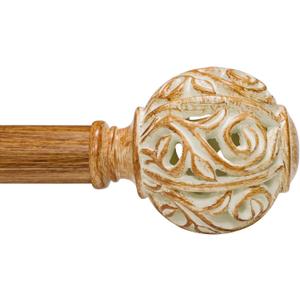 1 Inch Wood Curtain Rod For Windows 28 to 48 Inches, Heavy-Duty Adjustable Decorative Imitation Wood Grain Boho Curtain Rod With Rattan Leaf Hollow Finials For Bedroom  Living Room and Famhouse