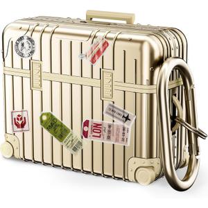 KOREDA Compatible with AirPods Pro 2nd/1st Generation Case Cover, Cute Funny Suitcase Design Case for Airpods Pro 2nd/1st Gen, Fashion Protective Hard Case for Women Men with Keychain (Champaign Gold)