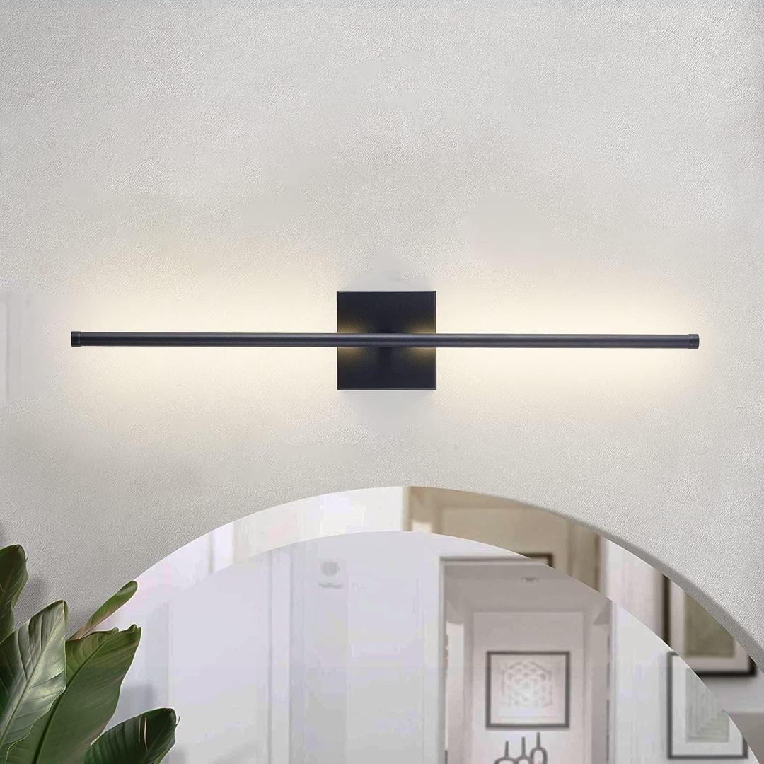 Modern Wall Sconce, Dimmable Hardwired Wall Sconce, 350 Rotate, LED Matte Black Wall Light Fixtures, 3000K Warm Light Wall Lamp for Bathroom, Living Room, 24.4 Inch (1 Pack)