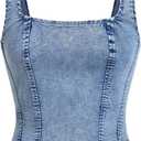 WDIRARA Women's Denim Corset Tank Top Asymmetrical Hem Crop Tops Sleeveless Zip Up Back Tanks, S