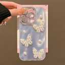 for iPhone 16 Pro Max Case Cute Bling for Women Girls, Luxury 3D Butterfly Design Shiny Glitter Rhinestone Pearl Camera Shockproof Protective Phone Case (Silver, iPhone 16 Pro Max)