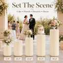 5 Pack White Cylinder Stands for Party, Foldable Cardboard Cylinder Pedestal Stands with Acrylic Plates, 11.8 in Cake Display, Cylinder Tables for Parties, Cilindros para Fiestas Redondos Blancos