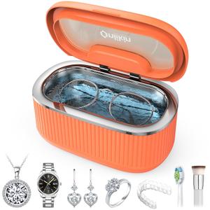35W Ultrasonic Jewelry Cleaner, 45KHz Retainer Cleaner for Jewelry, 5 Timer & 3 Power Modes, Eyeglasses, Rings, Watch Strap, Dentures - 20oz, 304 Stainless Steel Tank, Quiet <38dB (Orange)