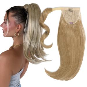 INH Hair Lola Ponytail Extension - Sandy Blonde | Lola 17 inch Clip in Straight Pony with Swoop, Secure Comb Base and Wrap Around Design, Mid-length for Women, Lightweight Vegan Synthetic Hair