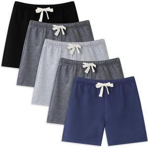 5 Pack Boys/Toddler/Kids Shorts French Terry Cotton with Drawstring Elastic Waist Summer Athletic Casual Boy Short (Gray, L)