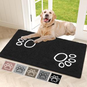 Bcoimo Super Absorbent Dog Door Mat, 48"*30" Anti Slip Mat for Muddy Paws, Pet Rugs for Dirty Paws Washable that Absorbs Moisture and Dirt, for Dog Cage and Pet Resting Carpet,  A-Black+Paw