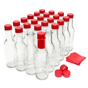 nicebottles Hot Sauce Bottles with Red Caps & Shrink Bands, 5 Oz - 24 Pack