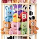 Stuffed Animal Storage: Wood Stuffed Animal Zoo, Stuffed Animal Holder with Mesh Net, Plush Toy Organizer Tube with Brake Wheels, Space Save Stuffed Animal Cage for Kids Room Playroom Nursery Bedroom
