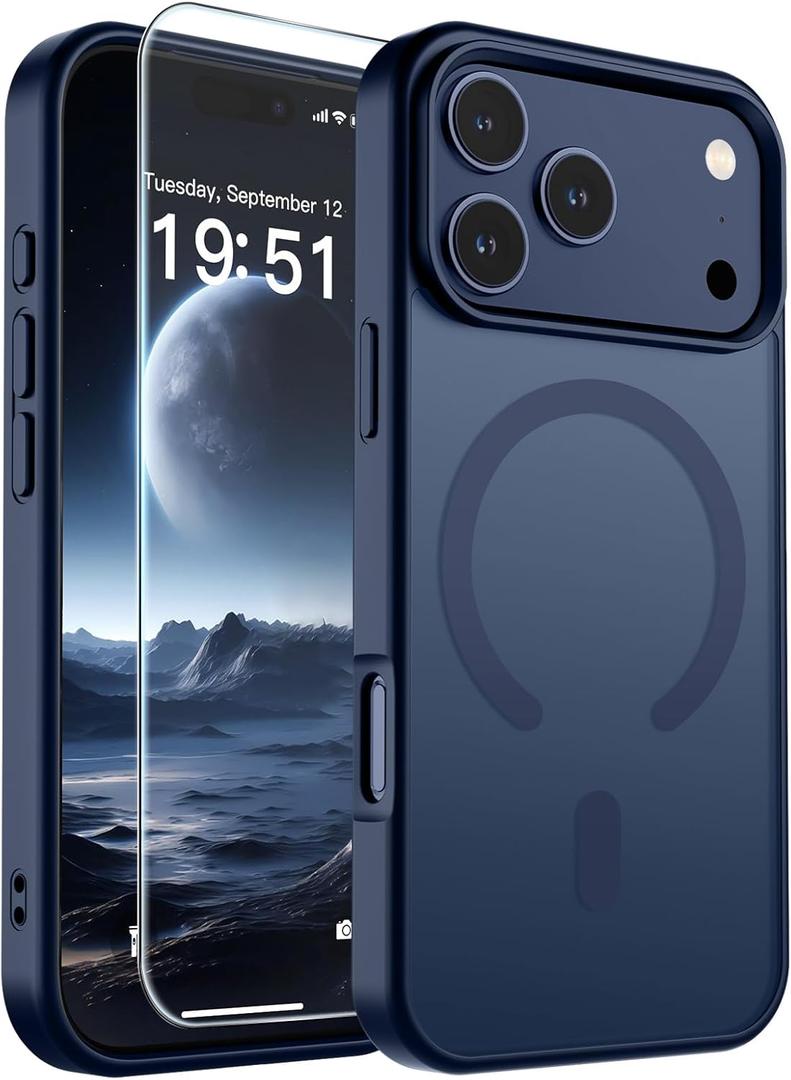 SUPFINE Magnetic for iPhone 17 Pro Case with Screen Protector (Compatible with MagSafe)(Military Grade Drop Protection) Translucent Matte Shockproof with Anti-Fingerprint Phone Cover,Dark Blue