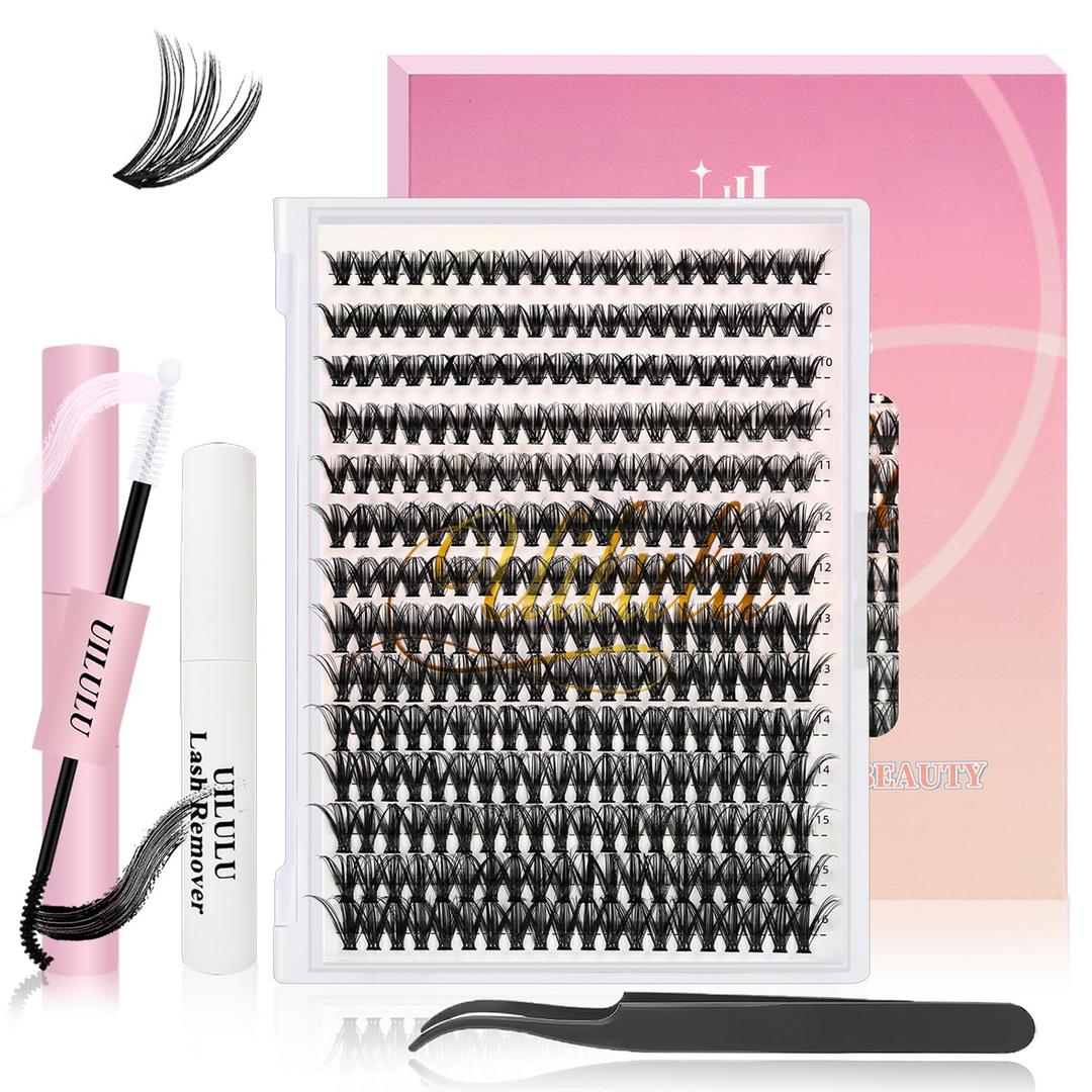 5 x
UILULU DIY Lash Extension Kit 280pcs Individual Lashes Clusters D Curl Lash Clusters, Lash Kit with Lash Bond and Seal, Remover, Lash Tweezers (40D-0.07D-9-16MM Kit)