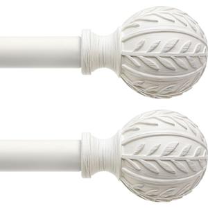 QDWIS 2 Pack Antique White Curtain Rods for Windows 48 to 84 inch,1" Adjustable Heavy Duty Window Curtain Rod with Leaf Finials,Rustic Decorative Drapery Rods Set,Size:36-88''