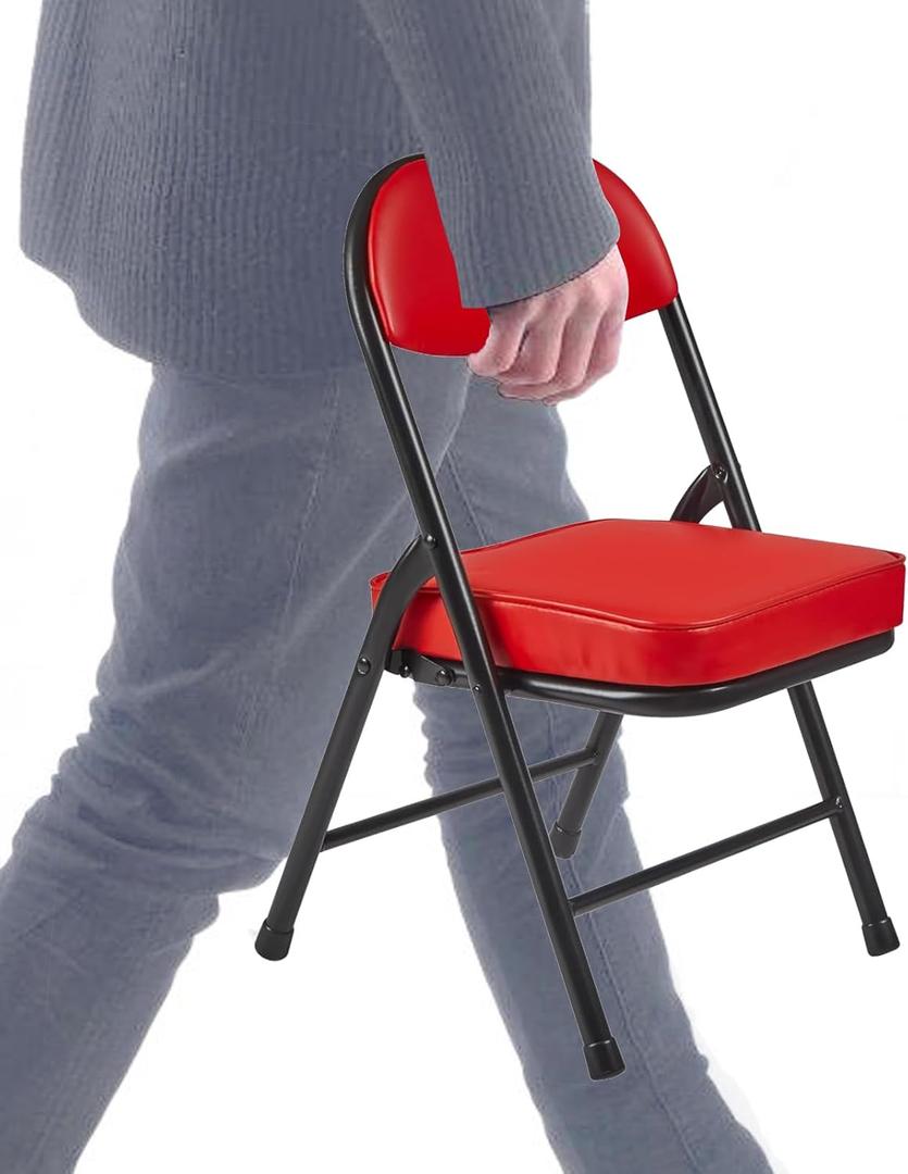 Mini Padded Folding Chairs, Garage Stool, Portable Camping Chair with Cushion, Lightweight Lawn Chair, for Outdoor Sports Events, Patio, Fishing, Hiking, Hunting, Picnic, Beach, Red