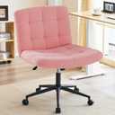 Furnimart Swivel Criss Cross Legged Chair with Wheels for Home Office, Wide Armless Desk Chair Height Adjustable Comfy Seat for Desk,Vanity, Bedroom, Faux Fur Pink