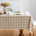 Checkered Tablecloth Rectangle Cotton Linen Gingham Table Cloth with Tassel Washable Wrinkle Free Heavy Duty Buffalo Plaid Table Cover for Dining/Party/Picnic (Beige, 55" x 55" (Square))