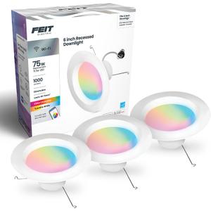 Feit Electric 5/6in Smart Recessed Downlights, 75W Eq, 1000 Lumens, 3 Pack