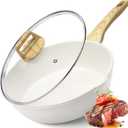 GiPP Nonstick Deep Frying Pan - 11 Inch Saute Pan with Lid Granite Induction Cookware, 4.5Qt Non Stick Woking Pan Skillet, PFOA PFOS APEO Free, White