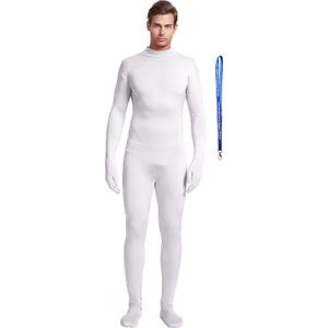 Full Bodysuit Include Zipper Helper Unisex Adult Costume Without Hood Spandex Stretch Zentai Unitard Body Suit (White), One Size
