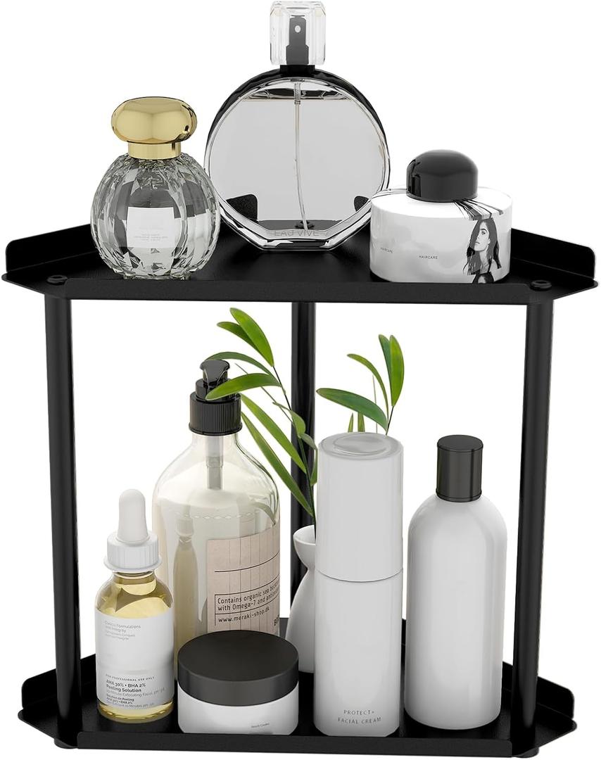 FLE Corner Bathroom Counter Organizer, 2 Tier Countertop Corner Shelf,Makeup Organizer and Storage for Bathroom