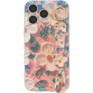 siduater Hand Strap Holder Case for 6.9" iPhone 17 Pro Max with Kickstand - Wrist Strap Band Soft Design Shockproof Cover, Adjustable Handle Grip Loop for iPhone 17 Pro Max 6.9 Inch, Camellia Pink